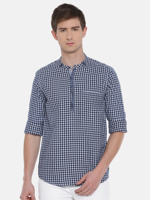 

SPYKAR Men Navy Blue & White Slim Fit Checked Casual Shirt
