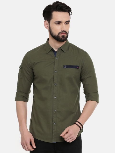 

SPYKAR Men Olive Green Slim Fit Solid Casual Shirt