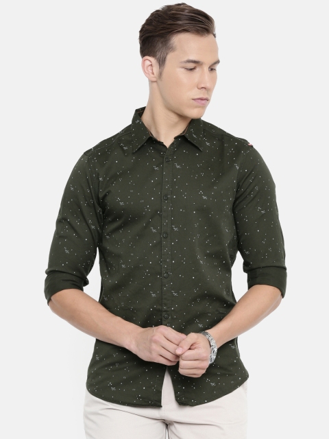 

SPYKAR Men Olive Green Slim Fit Printed Casual Shirt