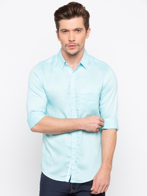 

SPYKAR Men Turquoise Blue Solid Slim Fit Casual Shirt
