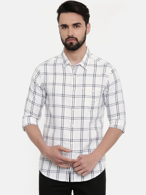

SPYKAR Men White & Navy Blue Slim Fit Checked Casual Shirt
