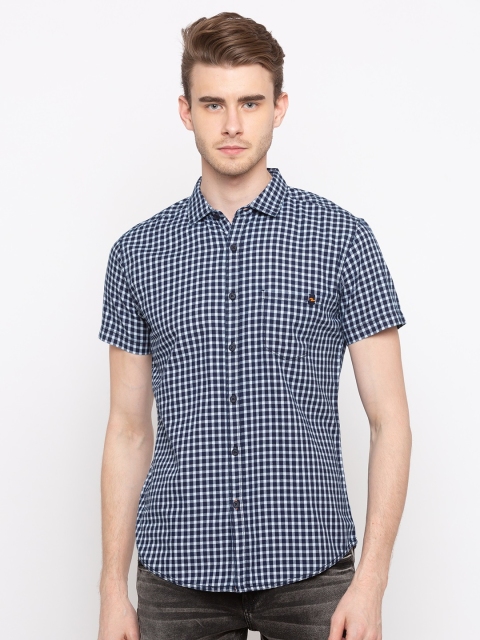 

SPYKAR Men Navy Blue & White Slim Fit Checked Casual Shirt