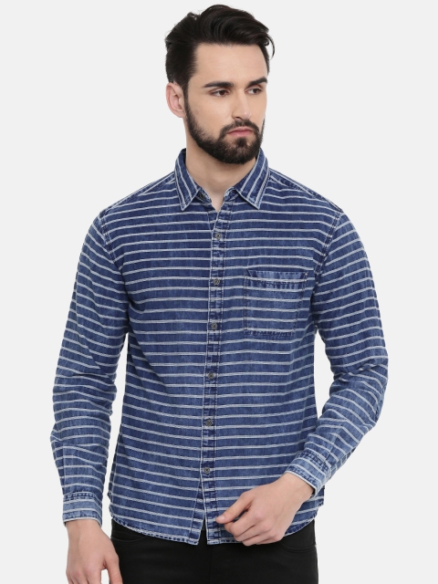 

SPYKAR Men Blue & Grey Slim Fit Striped Casual Shirt