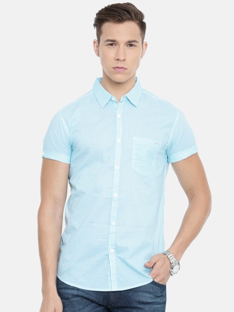 

SPYKAR Men Blue & White Slim Fit Printed Casual Shirt