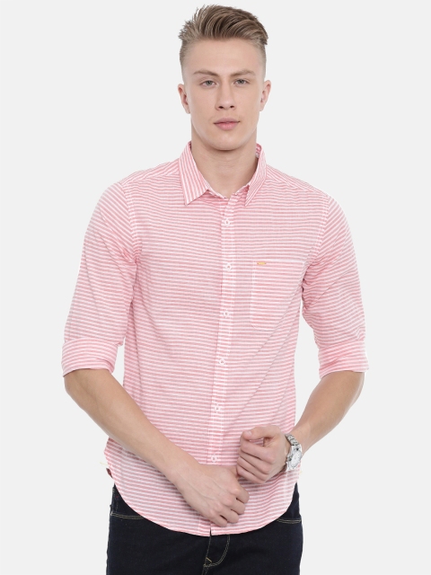 

SPYKAR Men Orange & White Slim Fit Striped Casual Shirt