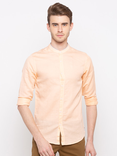 

SPYKAR Men Peach-Coloured Solid Slim Fit Casual Shirt