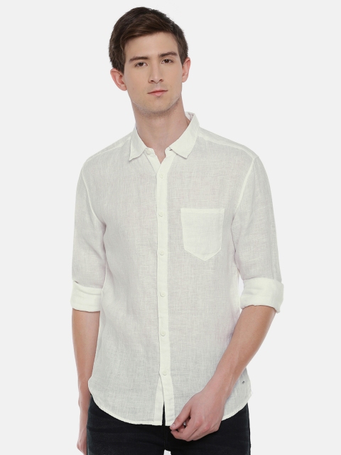 

SPYKAR Men White Slim Fit Solid Linen Casual Shirt