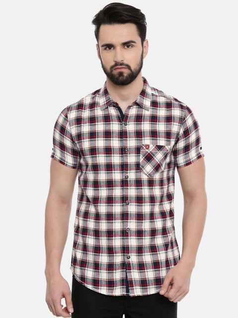 

SPYKAR Men Navy Blue & Off-White Slim Fit Checked Casual Shirt