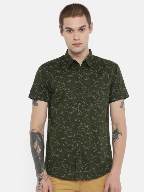 

SPYKAR Men Green Slim Fit Printed Casual Shirt