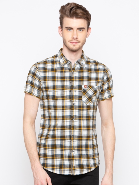 

SPYKAR Men White & Brown Slim Fit Checked Casual Shirt