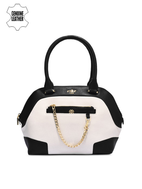 

Eske Black & White Colourblocked Leather Handheld Bag