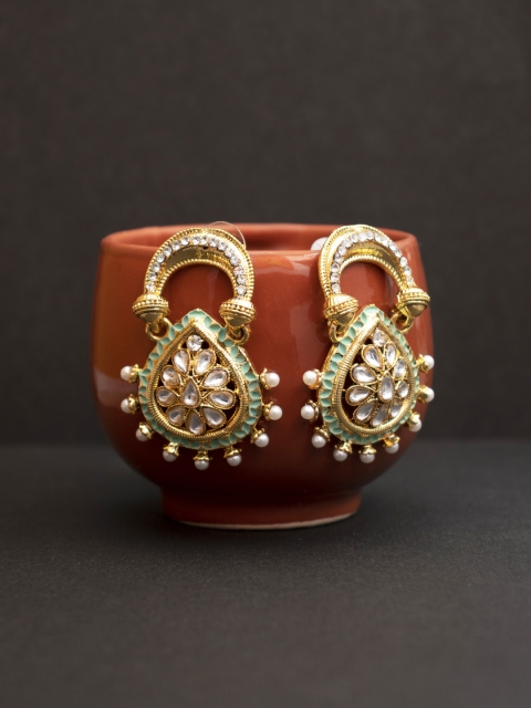 

Peora Green & 18K Gold Plated Contemporary Drop Earrings