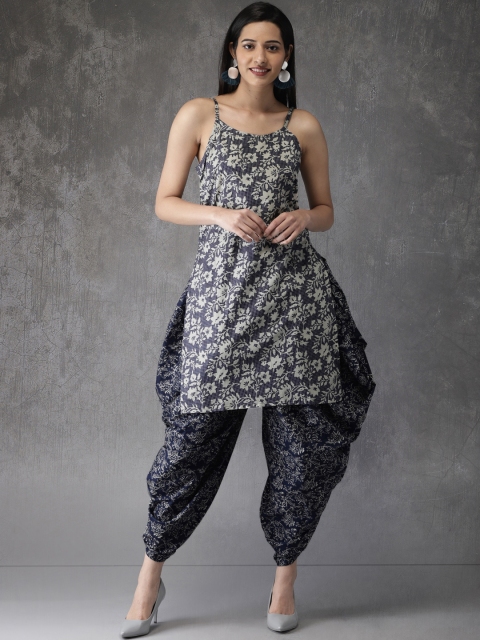 

Anouk Women Navy Blue & Off-White Printed Kurta with Dhoti Pants