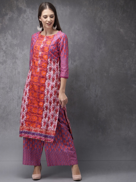 

Anouk Women Pink & Purple Printed Kurta With Palazzos
