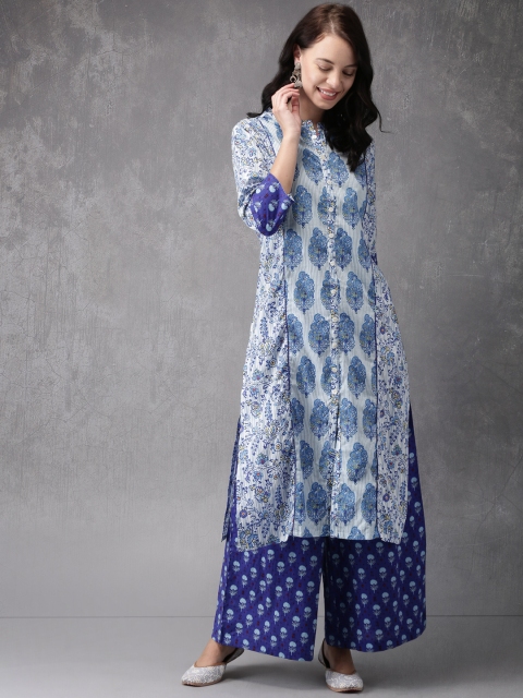 

Anouk Women Blue & White Printed Kurta With Palazzos
