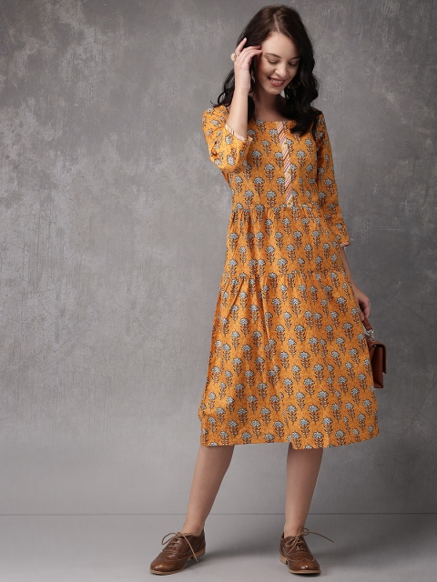 

Anouk Women Mustard Yellow Printed A-Line Kurta