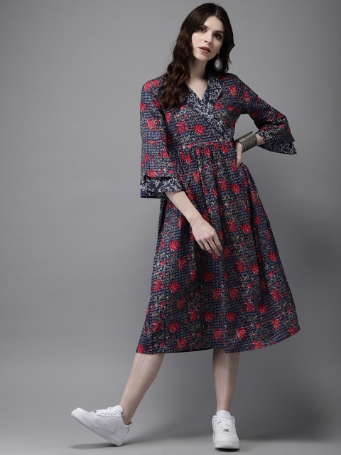 

Anouk Women Navy Blue & Red Printed A-Line Kurta