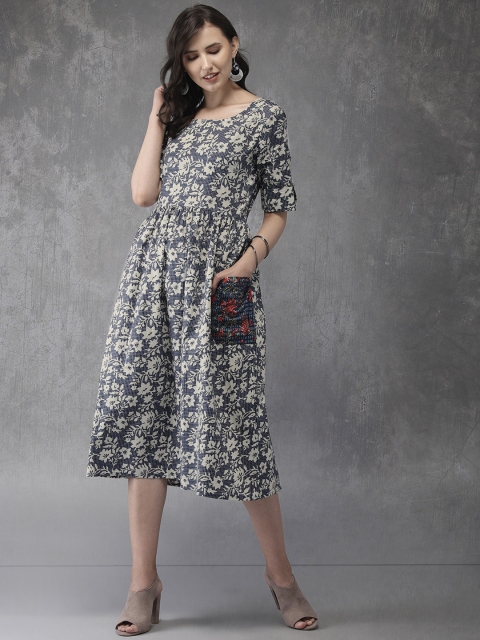 

Anouk Women Blue & Off-White Printed A-Line Kurta