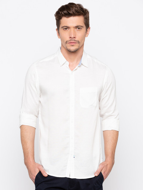 

SPYKAR Men White Solid Slim Fit Casual Shirt