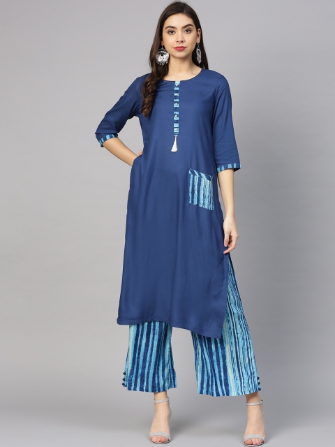 

Shree Women Navy Blue Solid Kurta with Palazzos