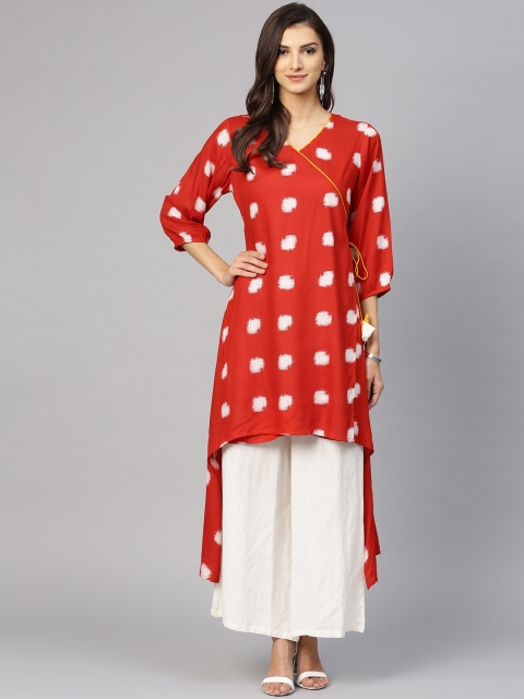 

Shree Women Red & White Asymmetric Printed Straight Kurta