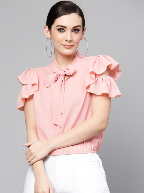 

Pannkh Women Pink Solid Blouson Top