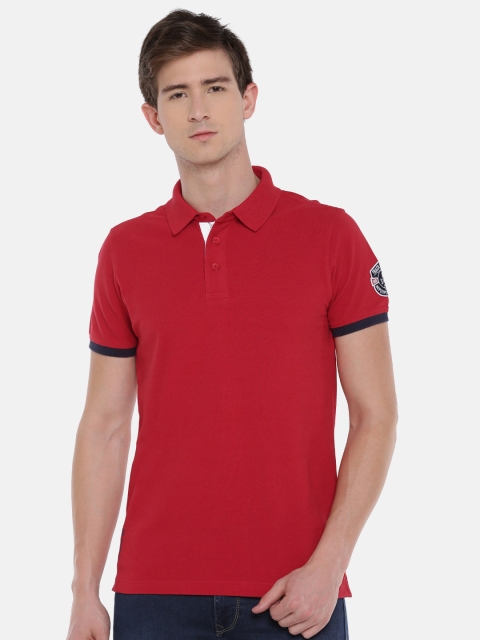 

SPYKAR Men Red Solid Polo Collar Pure Cotton T-shirt