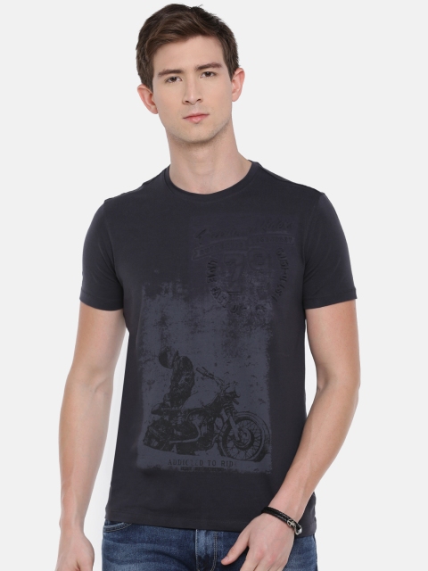 

SPYKAR Men Charcoal Grey Printed Round Neck T-shirt