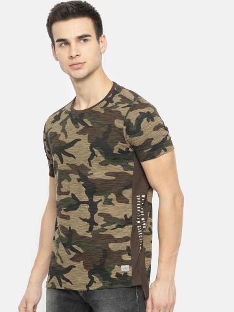 

SPYKAR Men Khaki Printed Round Neck Pure Cotton T-shirt