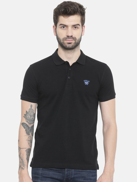 

SPYKAR Men Black Solid Slim Fit Polo Collar Pure Cotton T-shirt