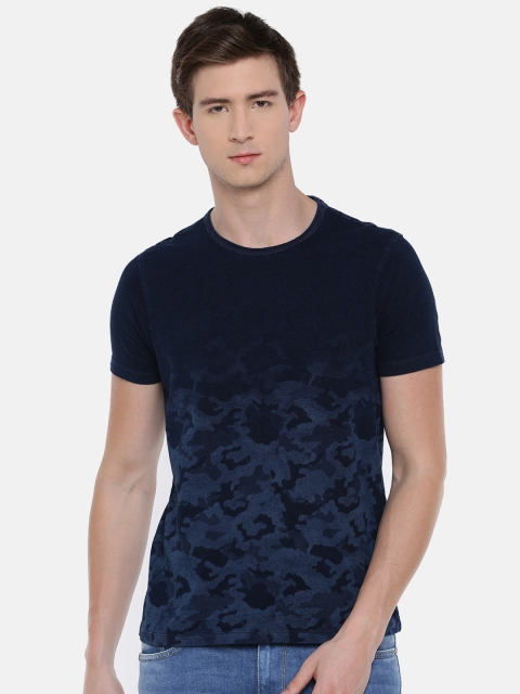 

SPYKAR Men Navy Printed Round Neck Pure Cotton T-shirt, Navy blue