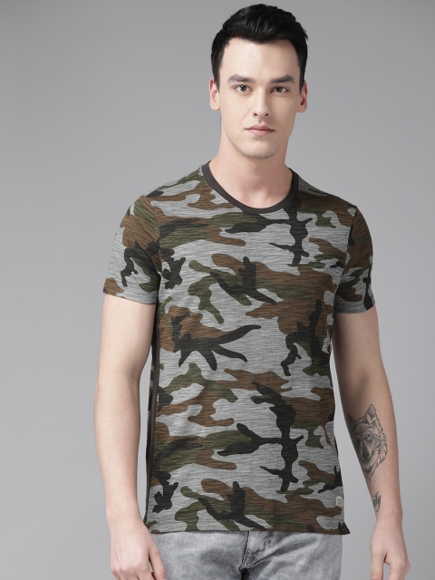 

SPYKAR Men Grey & Brown Printed Round Neck T-shirt