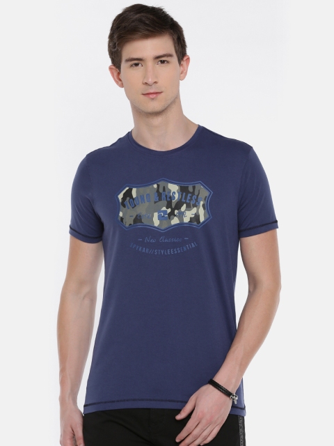 

SPYKAR Men Blue Printed Round Neck T-shirt