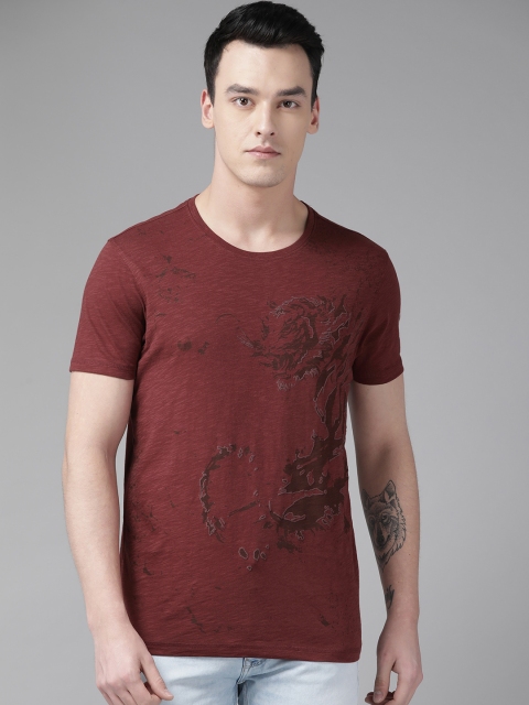 

SPYKAR Men Maroon Printed Round Neck T-shirt