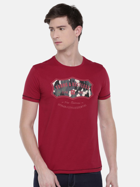 

SPYKAR Men Red Printed Round Neck T-shirt