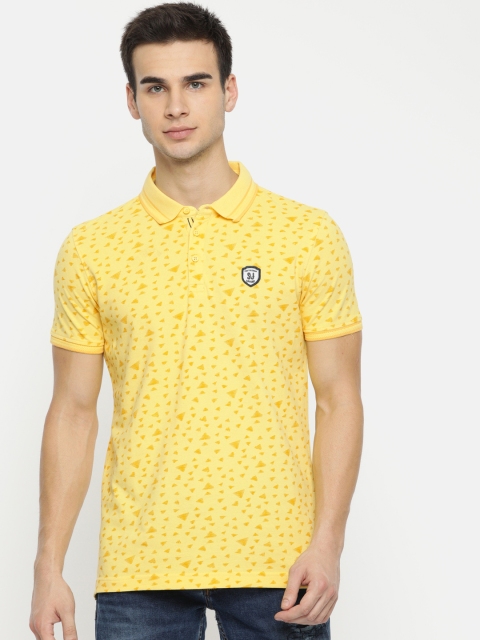 

SPYKAR Men Yellow Printed Slim Fit Polo Collar Pure Cotton T-shirt