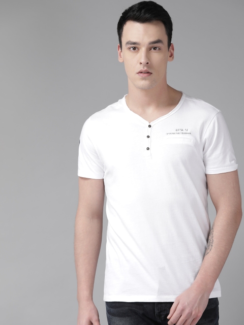 

SPYKAR Men White Solid Henley Neck T-shirt