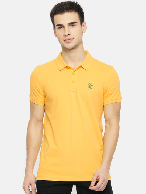 

SPYKAR Men Yellow Solid Slim Fit Polo Collar Pure Cotton T-shirt