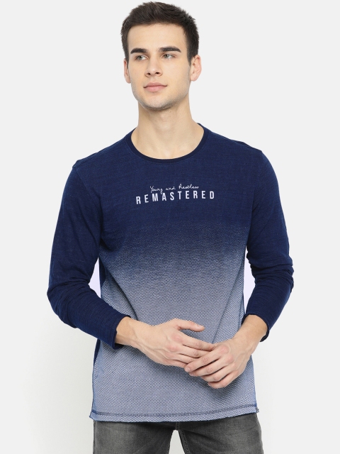 

SPYKAR Men Navy Blue Printed Round Neck Pure Cotton T-shirt