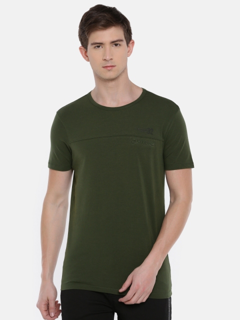 

SPYKAR Men Olive Green Solid Round Neck T-shirt