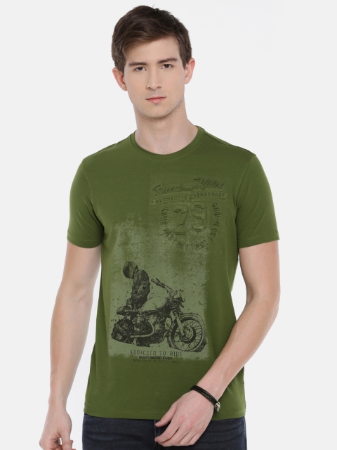 

SPYKAR Men Olive Green Printed Round Neck T-shirt