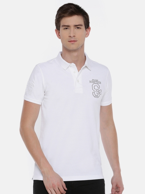 

SPYKAR Men White Slim Fit Solid Polo Collar Pure Cotton T-shirt