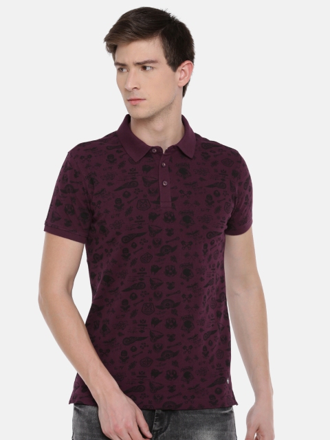 

SPYKAR Men Maroon Printed Polo Collar Pure Cotton T-shirt