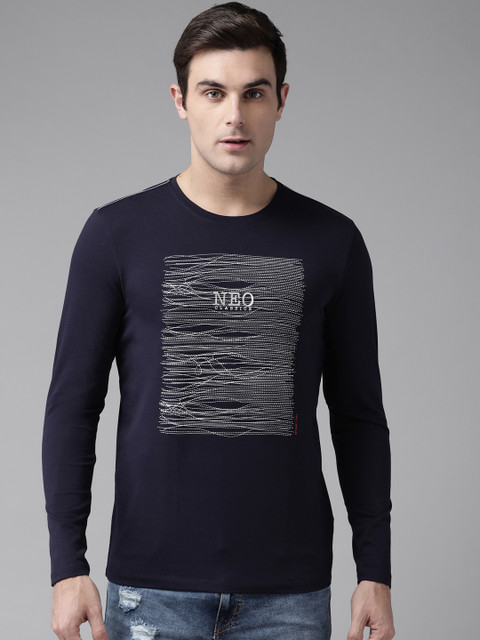 

SPYKAR Men Navy Blue & White Printed Round Neck T-shirt