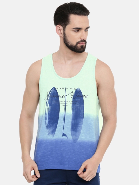 

SPYKAR Men Blue Printed Scoop Neck Pure Cotton T-shirt