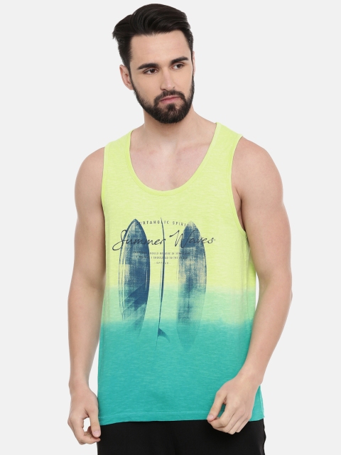 

SPYKAR Men Lime Green Printed Scoop Neck Pure Cotton T-shirt