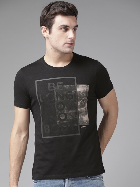 

SPYKAR Men Black & Beige Printed Round Neck T-shirt