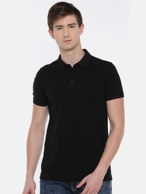 

SPYKAR Men Black Solid Polo Collar Pure Cotton T-shirt