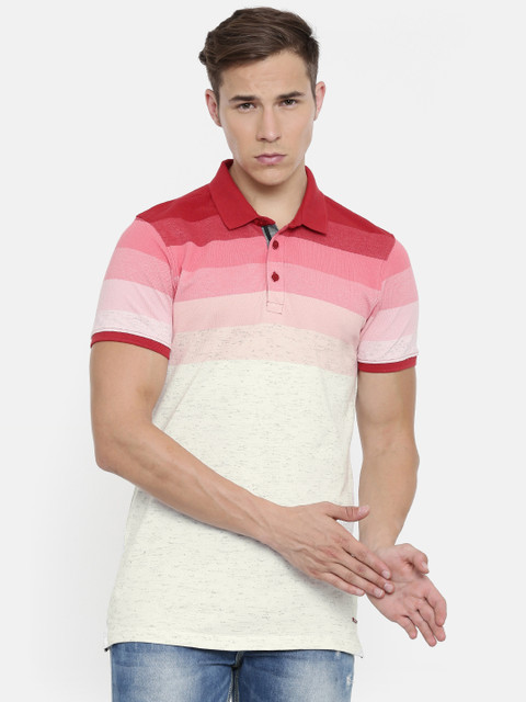 

SPYKAR Men Red & White Slim Fit Striped Polo Collar T-shirt