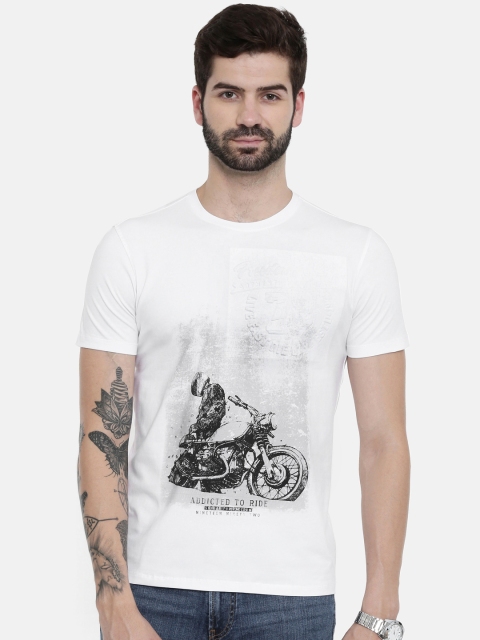 

SPYKAR Men White Printed Round Neck T-shirt